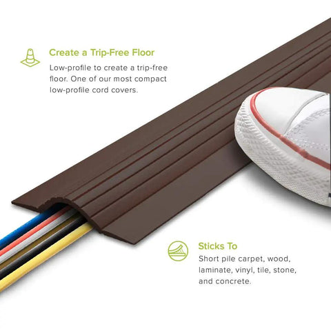 Ultra Slim 15ft Cable Blanket Cord Protector For High Capacity Wires Low Profile Floor Cover Beige with shoe demonstrating usability