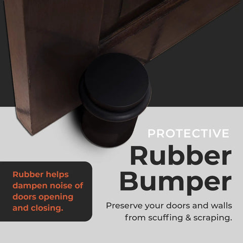 Heavy Duty Solid Steel Floor Door Stopper Matte Black Wall Protector rubber bumper dampens noise and shields walls.