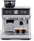 Semi Automatic Espresso Machine Featuring Built In Conical Burr Grinder And No Sweat Milk Frother Steam Wand With 20 Bar Pressure, brewing espresso.