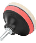 Car Glass Scratch Remover Kit with 100G Cerium Oxide Powder; close-up of 78 mm polishing pad and wool wheel attachment.