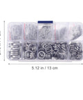 600 Piece Stainless Steel All Purpose Spring Gasket Washer Kit With Lock And Split Washers For Cars Trucks Buses Industrial Equipment Wind Turbines Machinery Marine Rail And More, 13 cm case