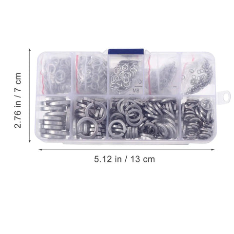 600 Piece Stainless Steel All Purpose Spring Gasket Washer Kit With Lock And Split Washers For Cars Trucks Buses Industrial Equipment Wind Turbines Machinery Marine Rail And More, 13 cm case