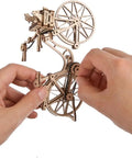 Hands On Dutch Bicycle 3D Puzzle Model With Rear Rack And Front Basket Amsterdam Themed Mechanical Toy For Brain Teaser Fans Includes Tiny Cat Dog And Flower Figures For The Basket, hands assembling wooden bike
