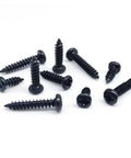 Heavy Duty Black Steel Micro Phillips Wood Screws Round Pan Head self tapping hardware kit, various sizes and angles visible.