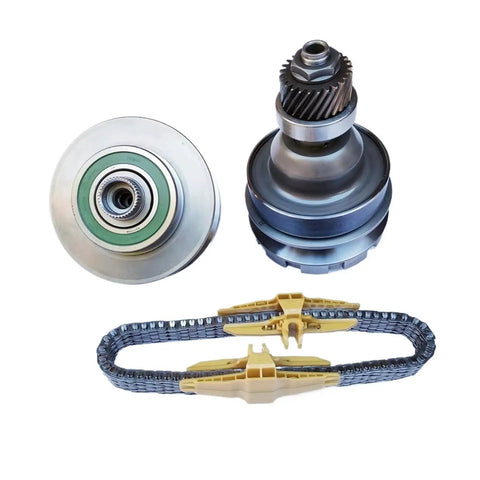Premium JF018 Auto Transmission Sprocket Pulley Chain Set For Nissan CVT Gearbox with 28 teeth and alloy steel construction.