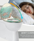 Round Resin Toilet Seat for Bathroom with sea turtle design, measuring 14.5x16.5 inches, featuring quiet close mechanism.