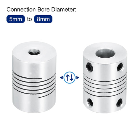 Two Pack 5mm To 8mm Aluminum Shaft Coupling Flexible Beams 25mm Long 19mm OD For Motors Encoders 3D Printers CNC Machines DIY Bots