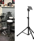 Adjustable Electronic Drum Module Mount Stand With Plate Holder For Drum Pads Boss Pro Grade setup next to drum kit, studio