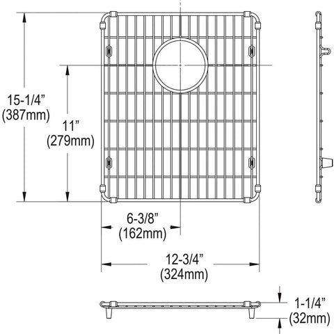 Dimensions diagram of Stainless Steel Bottom Grid for Elkay Sinks, fits ELUH3118T, ELUH3118TFLC, ELUHH3118TPD, ELUHH3118TPDFLC.