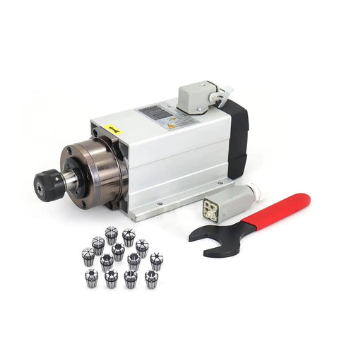 Beast Grade 1500W Air Cooled Spindle Motor And Vfd Inverter Kit With Er20 Collets For Easy Peasy Hookup And Hella Serious Cutting Power 380V Or 220V Ready, showing motor and collets.