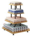 Straight Up Sturdy Four Tier Square Storage Rack Multi Purpose Steel Shelving Unit For Kitchen Warehouse Grocery Display with milk cartons.