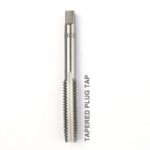 Tapered plug tap from All-In-One Tap And Die Set For SAE And Metric Threads 80 Piece Premium Kit With Coarse And Fine Teeth