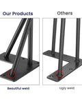 Comparison of welds on 30 Inch Hairpin Table Legs Half Inch Diameter Three Rod Steel Black With Rubber Floor Protectors 4 Pack.
