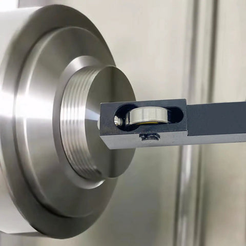 Mini Lathe Roller Burnishing Tool For Rock Solid Slick Surface Finish On Steel Brass And Aluminum in use on a CNC lathe.