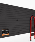 Black Slat Wall Paneling For Garage Storage with red ladder, Heavy Duty Slatwall Panels with Power Tool Organizer Wall Mount