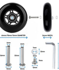 Heavy Duty Universal Luggage Replacement Wheels 64x24mm Dead Silent PU Caster With ABEC Nine Bearings And 6mm Axle displayed with measurements and components.