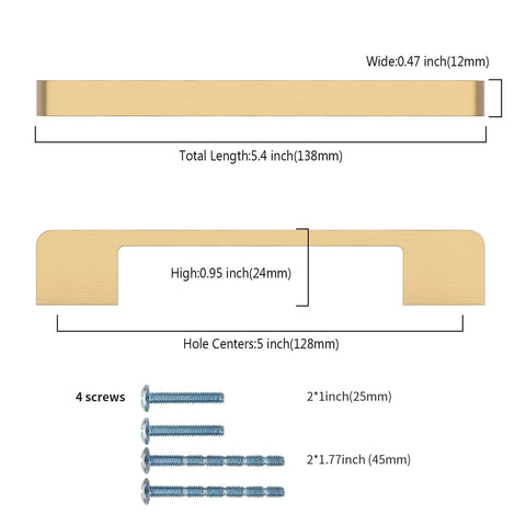 Diagram of Pack Of 10 Five Inch Center To Center Zinc Alloy Kitchen Cabinet Handles in Champagne Bronze Finish with screws