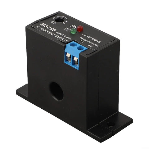 Self Powered AC Current Sensor Switch 30A Adjustable With Smart Current Monitoring Red Green LED Indicators No External Power Needed Output Signal Switching Input Output Isolation Ideal For Automation black module with terminal block