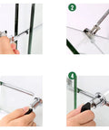 Sliding Glass Door Ratchet Lock With Chrome Finish For Cabinets And Display Showcases being installed on glass edge.
