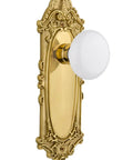 Victorian Plate With White Porcelain Knob Privacy Lock Set For Doors 2.75 Inch Backset Unlacquered Brass Solid Brass Plates