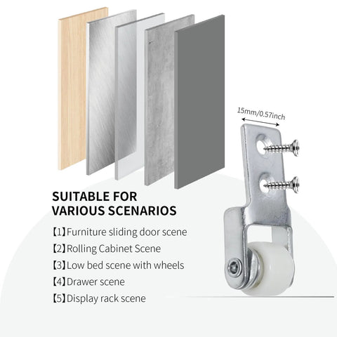 15mm Diameter Wheel Sliding Door Track Guide Wheel Roller for Furniture Cabinets Sliding Doors Trundle Beds and Drawers image