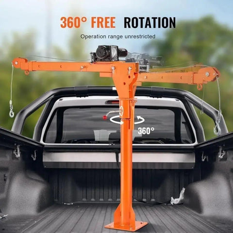Heavy Duty Electric Pickup Truck Crane Hoist packs serious muscle with 360° swivel boom in truck bed.