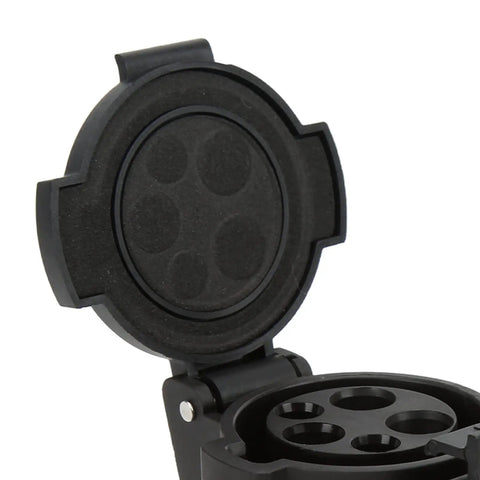 Type 1 EV Charging Socket Black AC Charger Connector SAE J1772 with open protective cover, showcasing durable design.
