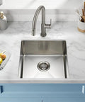 Undermount Single Bowl Bar Sink in Polished Satin 18-Gauge 304 Stainless Steel With Sound Dampening Padding Inside 15-3/4 X 15-3/4 Inch Drain Opening 3-1/2 Inch Minimum 21 Inch Cabinet Easy Install For Your Home Bar