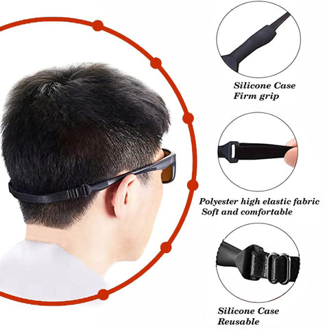 4 Pack Adjustable No Slip Eyeglasses Strap Retainer For Men And Women Universal Sports Eyewear Lanyard in use on a person
