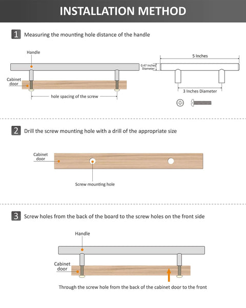 Installation steps for 30 Pack 5 Inch Cabinet Pulls Satin Nickel Stainless Steel Kitchen Hardware with 3 Inch Center Hole