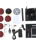 Sliding Compound Miter Saw For Home Shop Multifunction Mini Table Saw With 3000RPM 35mm Cutting Depth 0 To 90 Degree Bevel Extensible Table Crosscutting Versatility Boss Level Material Cutting Tool with accessories displayed on white background.