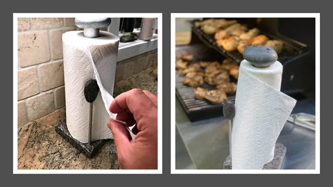 Granite Paper Towel Holder Free Standing Kitchen Roll Holder with Durable Granite Base for One Handed Use in the kitchen.