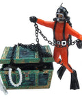 Live Action Undersea Treasure Chest Aquarium Ornament With Diver Air Bubbler For Aerating Your Fish Tank Durable Orange Resin