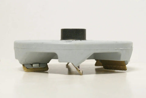 Side view of Wood Deck Removal Tool Four And A Half Inch for fast coating prep, showing attachment detail for standard five eighths inch angle grinders.