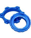 Lockring Tool For Bikes Pro Grade Lightweight Aluminum Rotor Adapter in blue, showing Centerlock to 6-bolt compatibility.