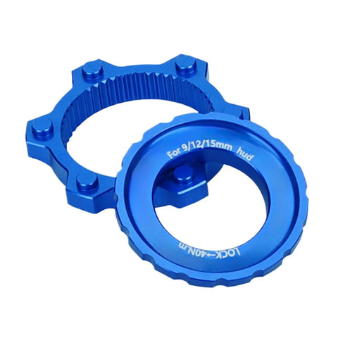 Lockring Tool For Bikes Pro Grade Lightweight Aluminum Rotor Adapter in blue, showing Centerlock to 6-bolt compatibility.