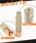 Heavy Duty 14 Pcs Set Of 0.8mm KP1939 Mig Welding Ceramic Nozzle Tips With Non Stick Coating Ensures Quick Slag Release, Stops Overheating, And Boosts Efficiency For Tough Jobs Without Interruption image showing 0.8 mm contract tip with copper threading.