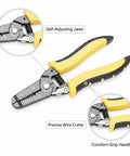 Automatic Self Adjusting Wire Stripper and Cutter Tool 7 Inch Chrome Vanadium Steel Jaws with yellow comfort-grip handle
