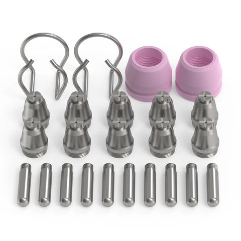 AG-60 Plasma Cutter Torch Consumables Kit 24 Pieces With 10.040 Inch Nozzles, 10 Electrodes, 2 Cups, 2 Brackets for CUT 60 Series