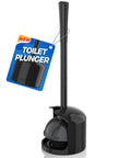 Heavy Duty Toilet Plunger With Wall Holder For Standard Bathroom Drains Extendable Rubber Cup Sink Tub Shower Clog Buster Rock Solid Plumbing Fix No Sweat Quick Drain Repair Tool Black Finish with holder.