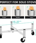 Beefy Heavy Duty Fire Pit Rolling Stand With 360 Swivel And Locking Wheels Universal Fit 15 To 27 Inch Pits shown with Solo Stoves