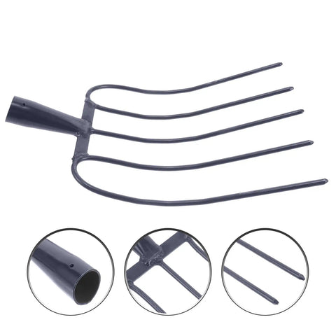 Steel head detail of Handheld Manure Fork For Home Gardening And Lawn Cleanup, Versatile Grass Fork Tool for quick cleanup.