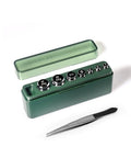 7 Piece Calibration Weight Set For Small Scales High Precision Chrome Plated Steel Weights Including 1g, 2g x2, 5g, 10g, 20g x2 For Accurate Readings And Easy Calibration. Green case with chrome weights and tweezers