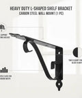Heavy Duty Carbon Steel L-Shaped Shelf Brackets For Wall Mounts And Floating Shelves, Durable Black Or White Finish, Workhorse Load
