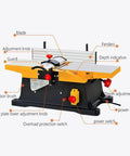 Heavy Duty Thickness Planer And Wood Planer Thicknesser Workhorse Boasting A Bulletproof Copper Motor For Quickly Shaving Down Rough Plywood Bamboo And Shed Builds with labeled parts.