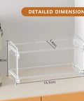 2 Tier Coffee Station Organizer for Countertops Acrylic Storage Shelf detailed dimensions displayed, 15.5"L x 6"W x 8"H.