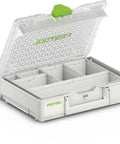 Systainer Organizer For Small Parts, Connectable Storage Box With Transparent Lid For Quick ID, Stackable With Transport System, Durable, Model 204854 open with compartments visible.