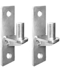 Set Of 2 Beefy Wall Mount Gate Hinges For Outdoor Chain Link Fence Stainless Steel Finish Heavy Duty Gate Hardware close-up view