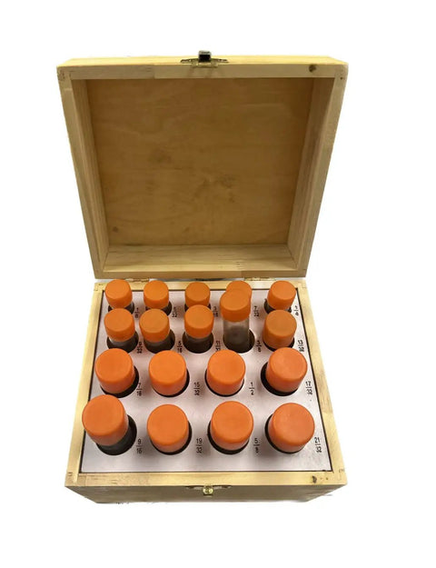 108 Piece Blind Hole Spotter Set For Locating Opposite Centers In Threaded Drilled Or Reamed Holes, wooden box with orange-topped tools