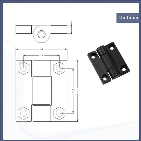 Square torque-controlled hinge with 1.5-inch zinc alloy damping axle, black finish, 1 pc
